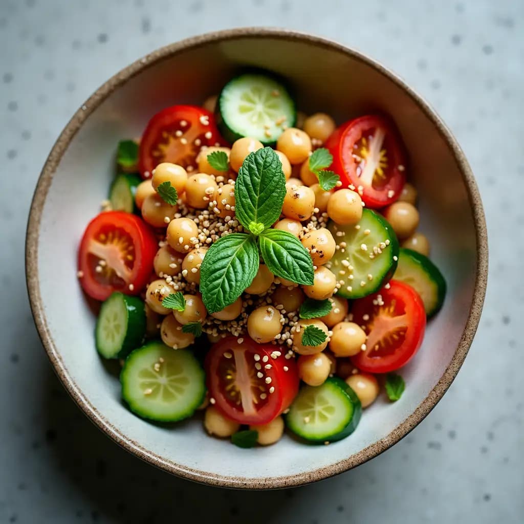Salat mit Kichererbsen und frischem Gemüse