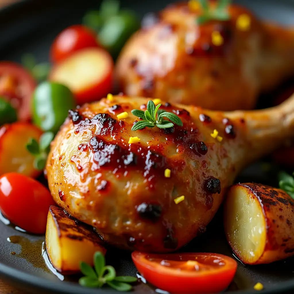 Poulet au citron et thym avec légumes au four