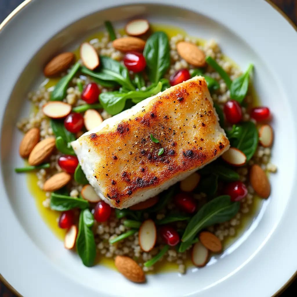 Grilled Sea Bass and Pomegranate Quinoa Plate