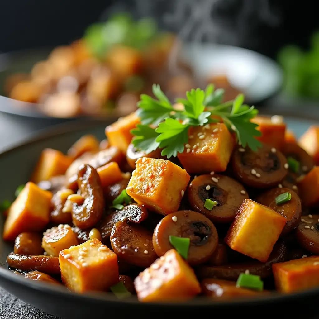 Salteado de Tofu con Jengibre y Champiñones
