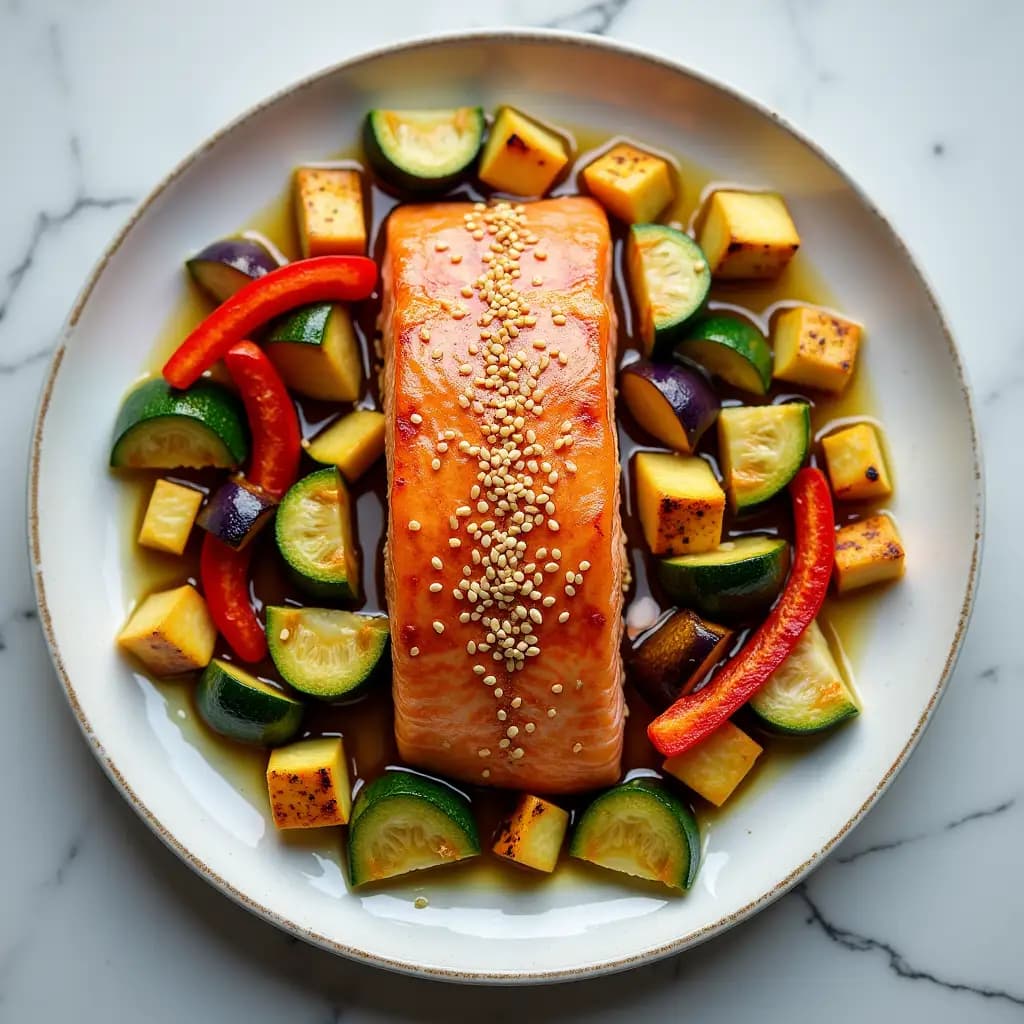Lachs mit Gemüse aus dem Ofen