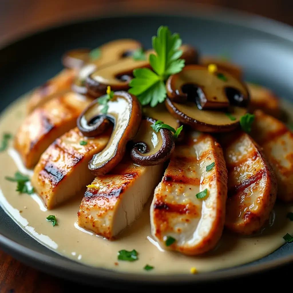 Creamless Velvet Mushroom Sauce and Aromatic Chicken Breast Slices