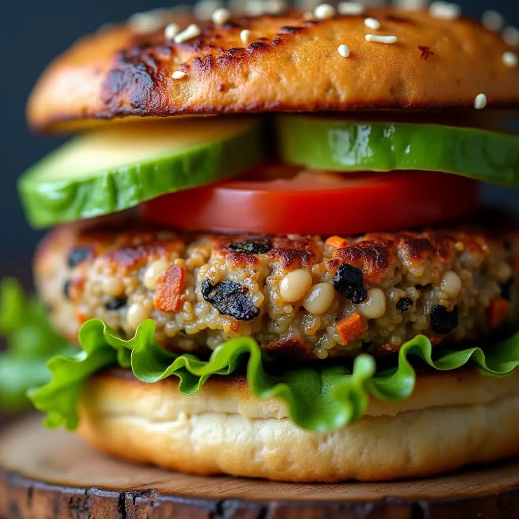 Vegetarischer Burger mit Bohnen- und Pilz-Patty