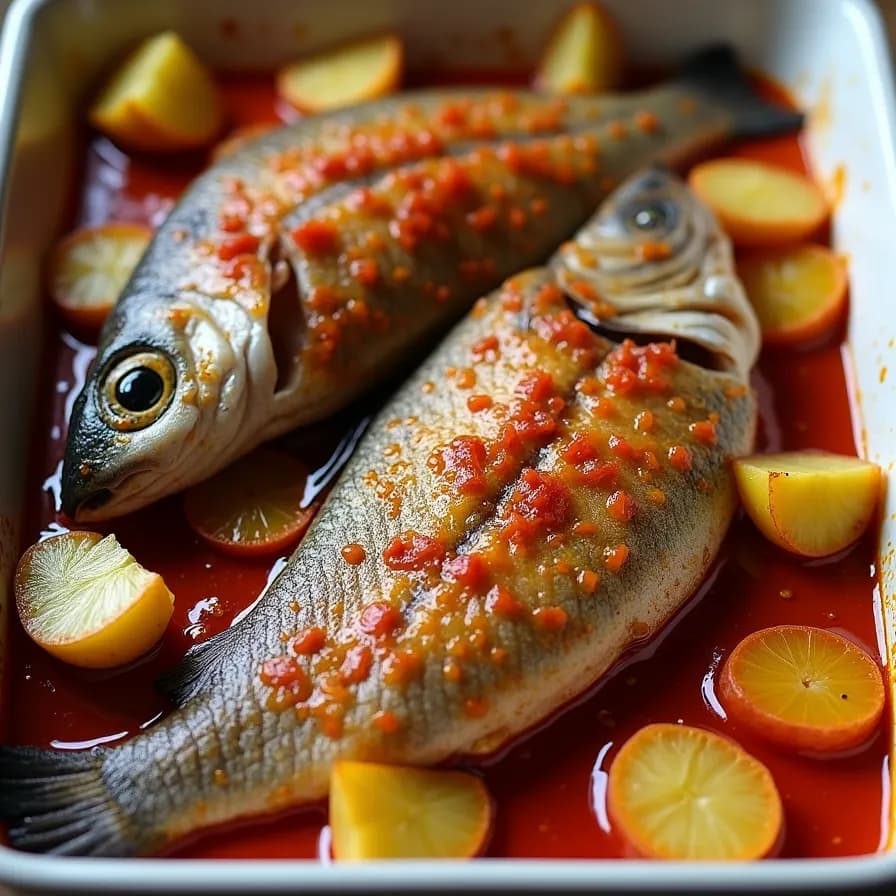Im Ofen gebackener Wolfsbarsch mit Sauce