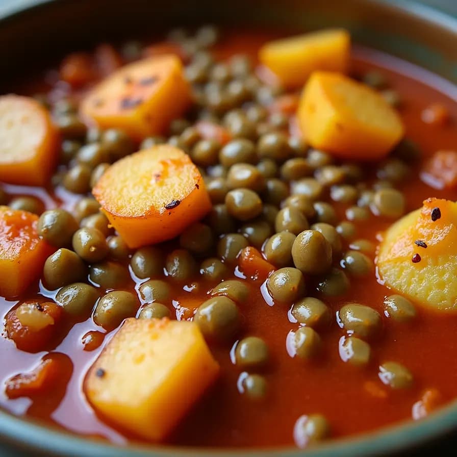 Plat de lentilles vertes aux pommes de terre