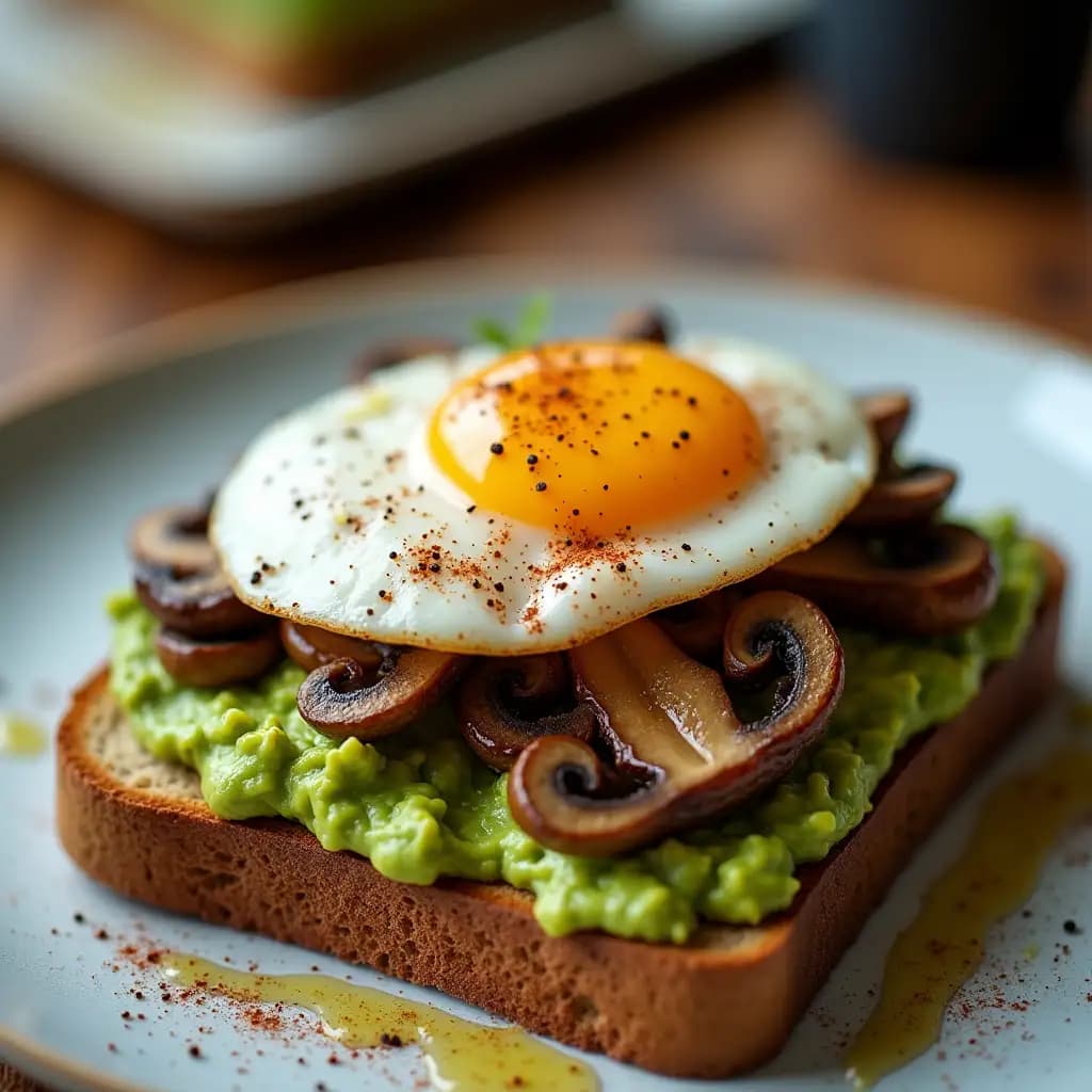 Diät-Frühstücksteller mit Pilzen und Avocado
