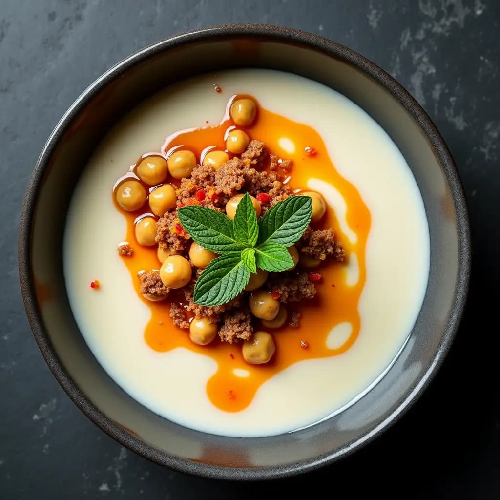 Soupe à la viande hachée, aux pois chiches et au yaourt