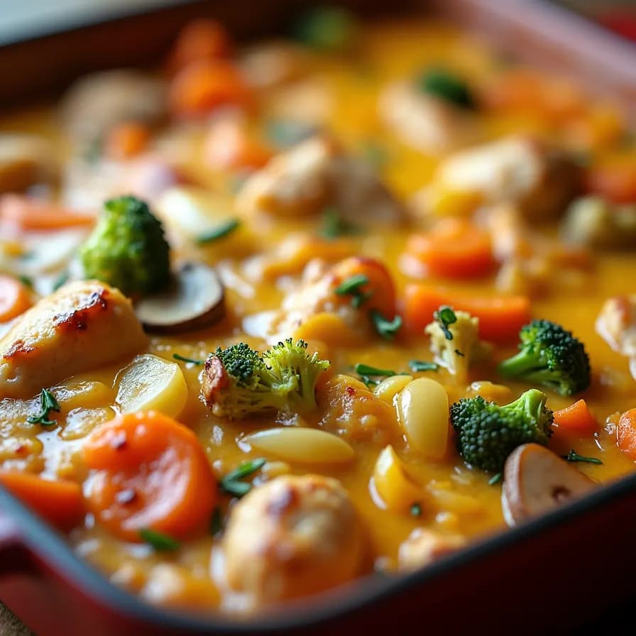 Pollo Gratin con Verduras y Champiñones al Horno