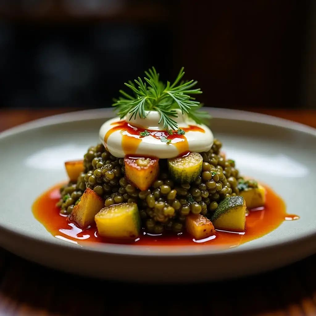 Zucchini with Lentils and Yogurt Sauce