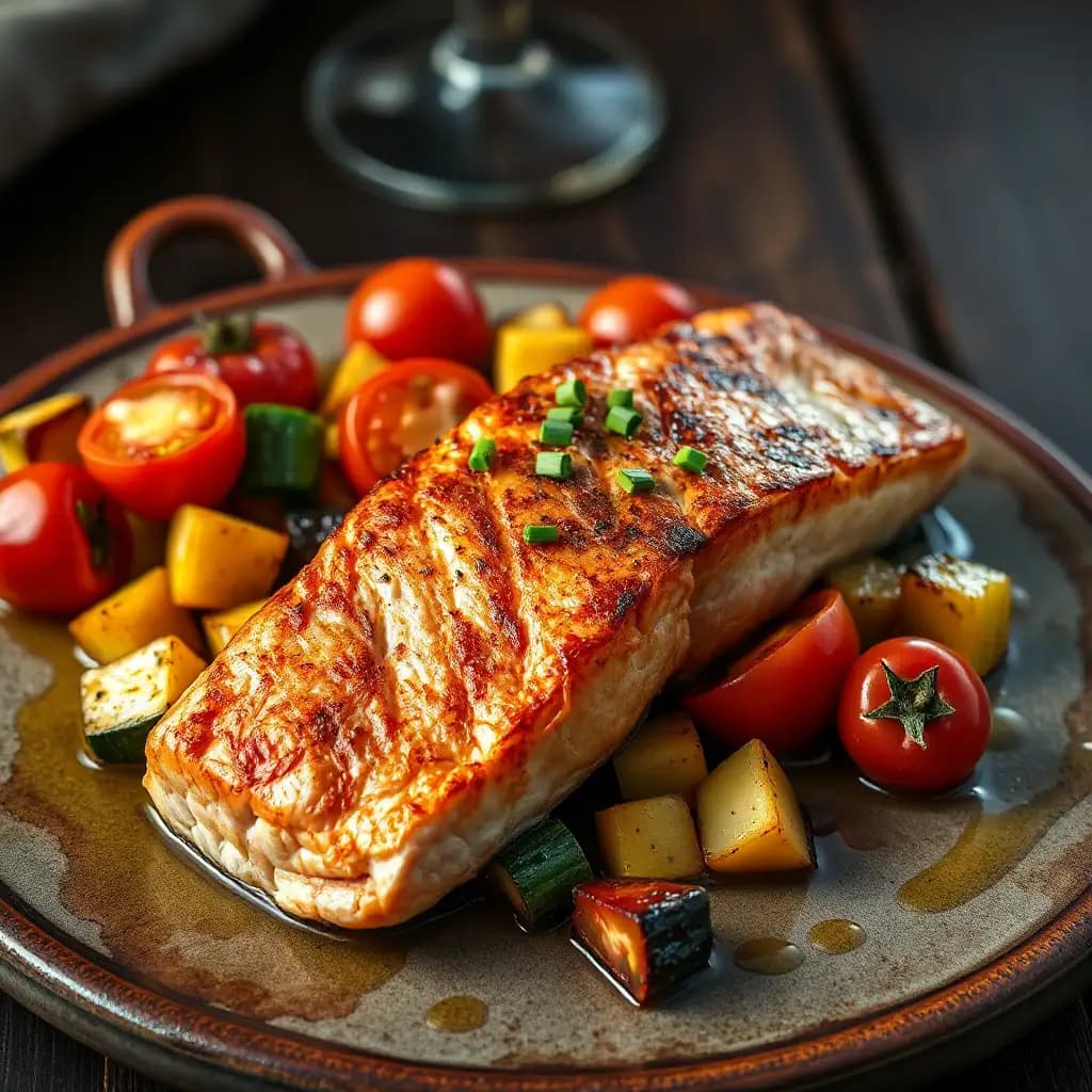 Saumon aux légumes au four