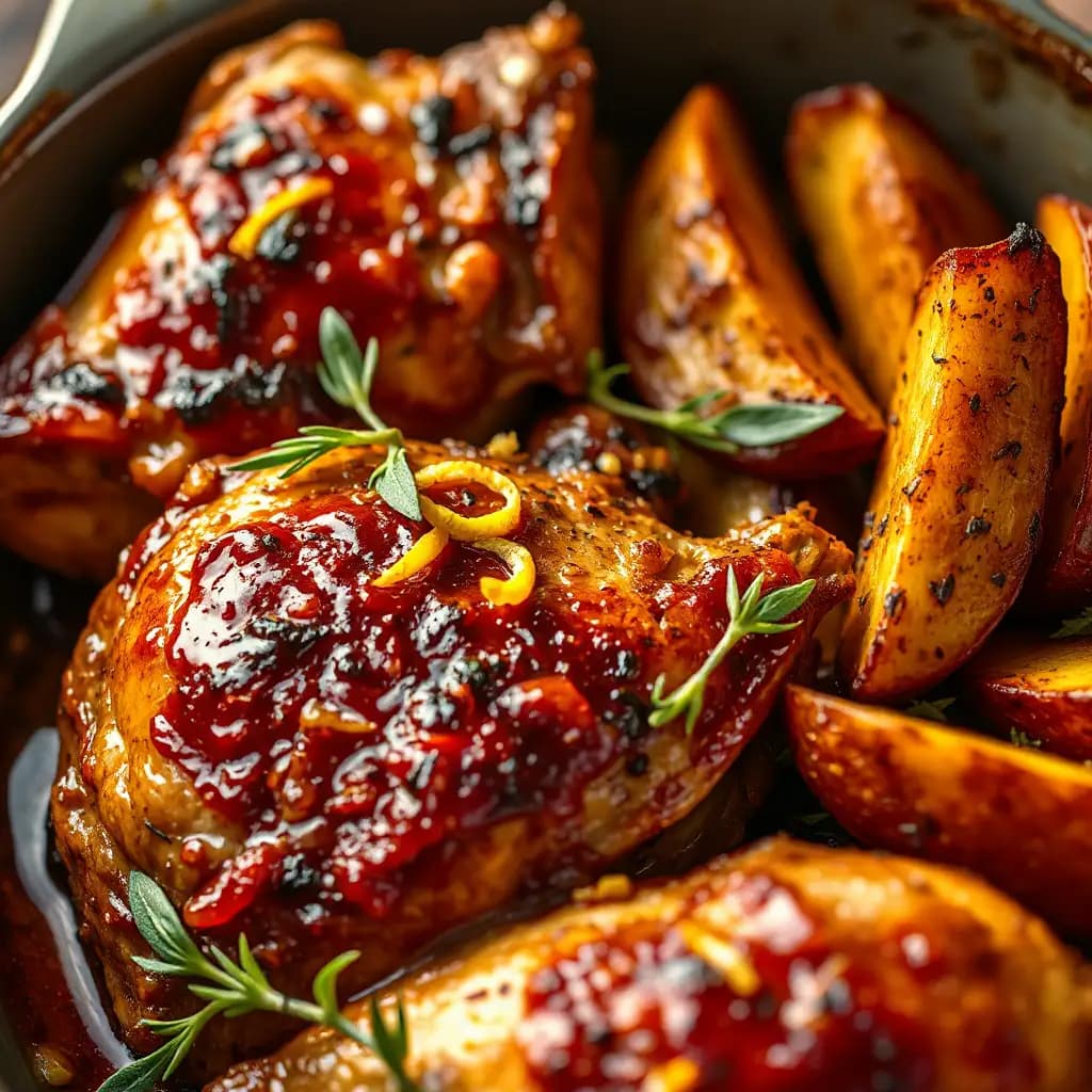 Im Ofen gebackenes Hähnchen mit geräuchertem Zitrone und Kartoffeln
