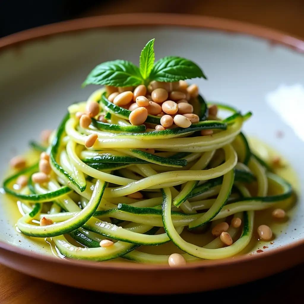 Zucchini Spaghetti with Fresh Mint and Pine Nuts