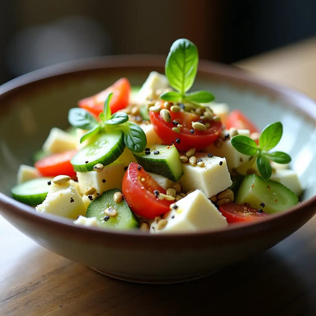 Salade de fromage blanc aux graines de courge et au basilic