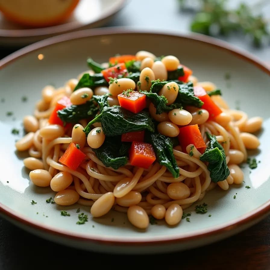 Pasta de Trigo Integral con Frijoles y Espinacas