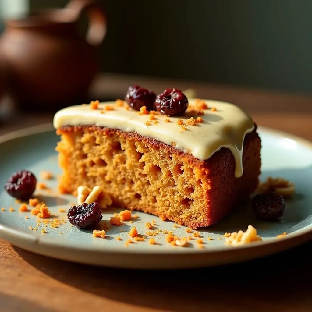 Gesunder Karottenwunderkuchen mit Tahini und getrockneten Maulbeeren