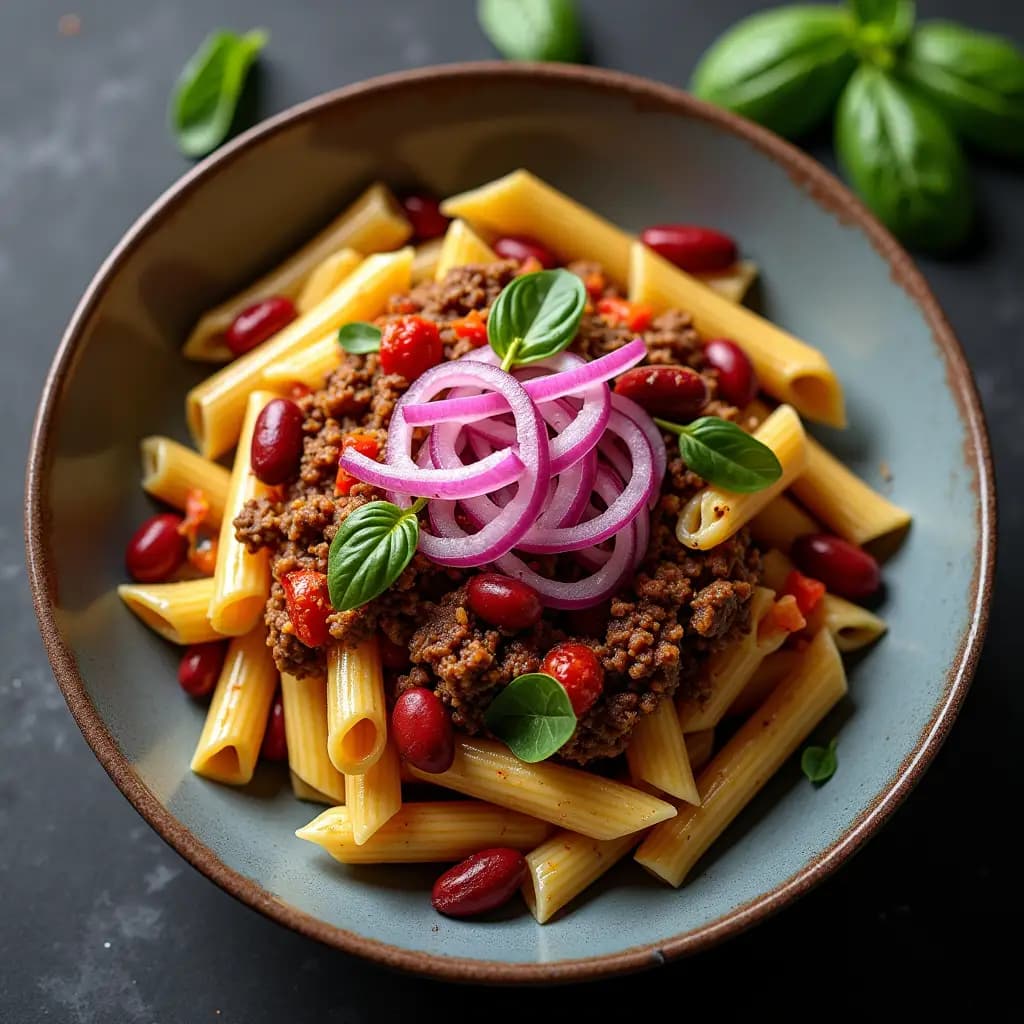Pasta mit Hackfleisch, Bohnen und Gemüse