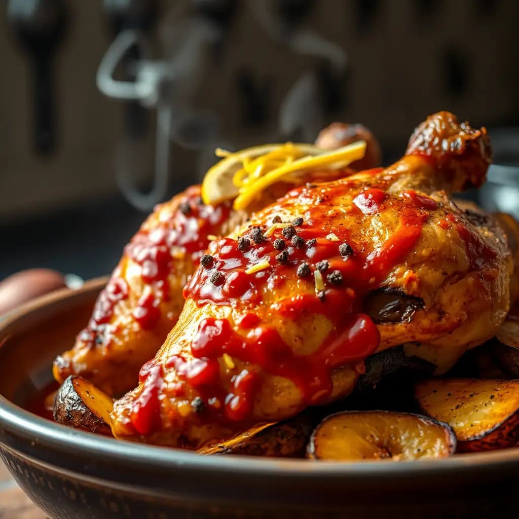 Cuisses de poulet épicées et pommes de terre au four