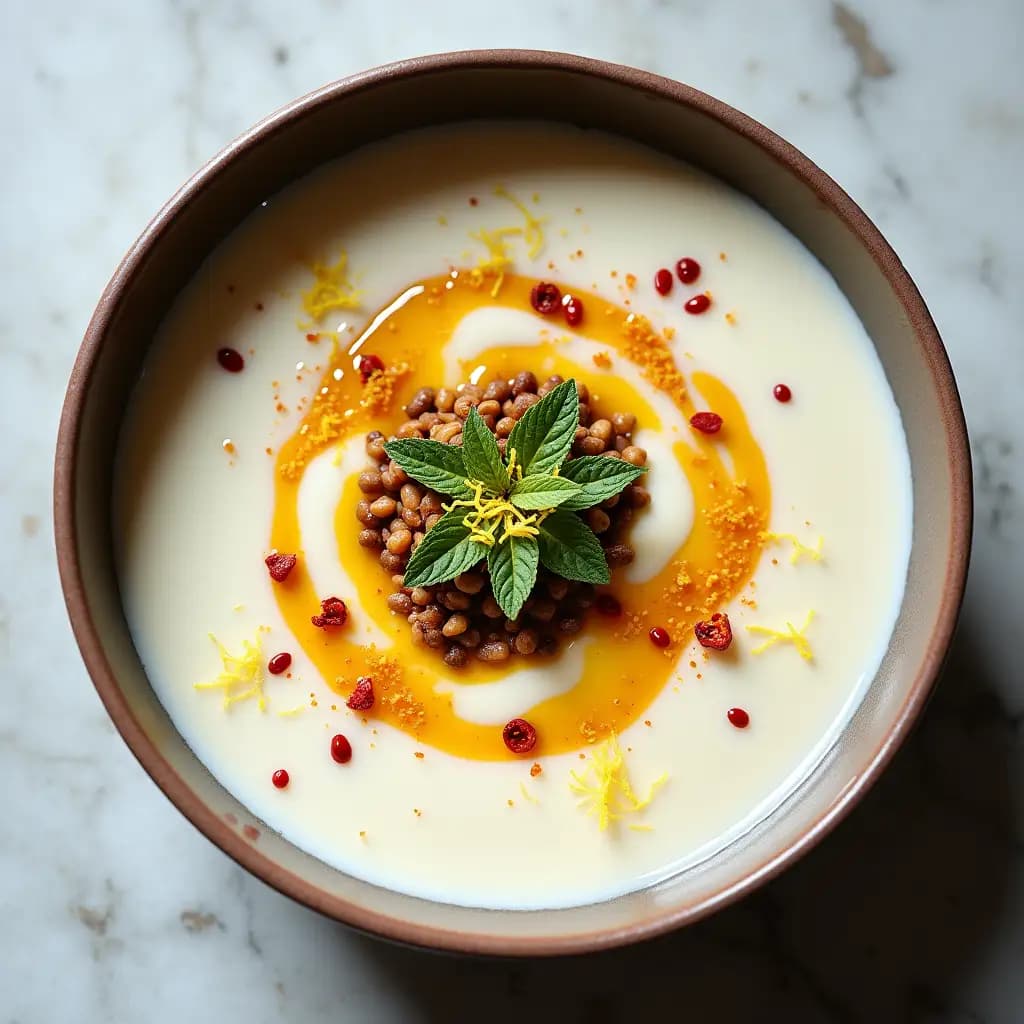 Vier-Getreide-Suppe mit Joghurt-Zitronen-Zusatz
