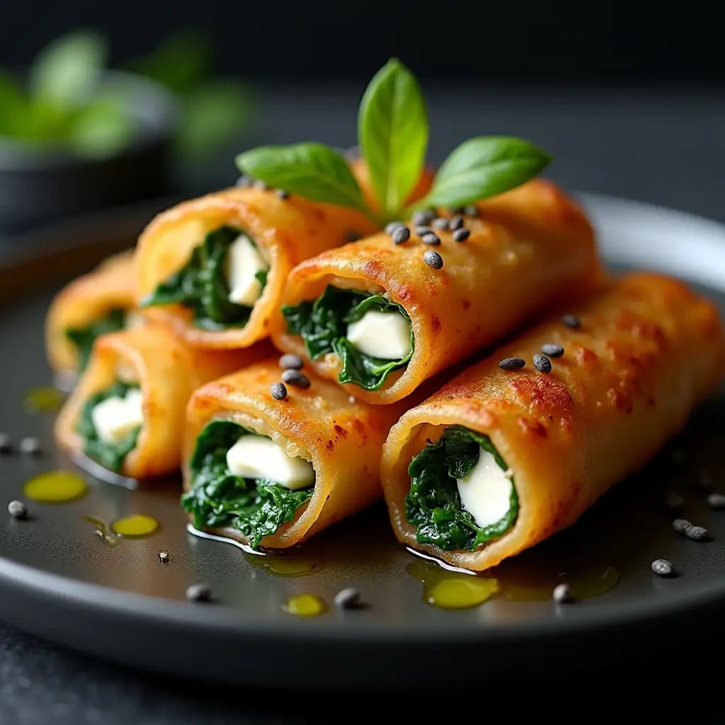 Crispy Rice Borek with Spinach and Lor Cheese