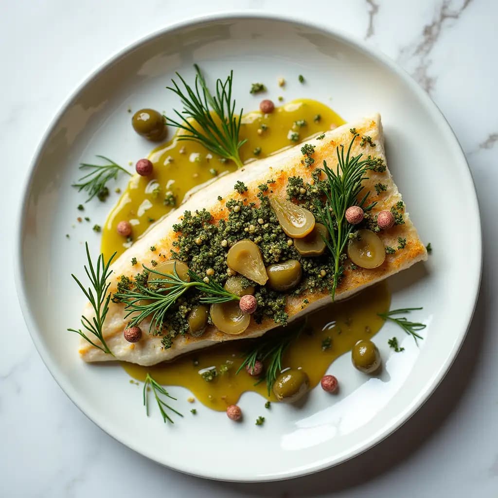 Baked Sea Bass with Olives and Capers