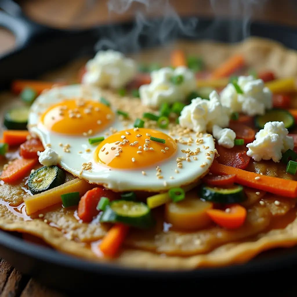 Pfannkuchen mit Gemüse, Käse und Ei