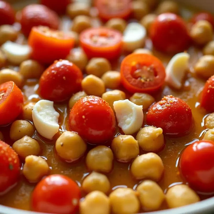 Ofen-Kichererbsen mit Tomaten und Käse