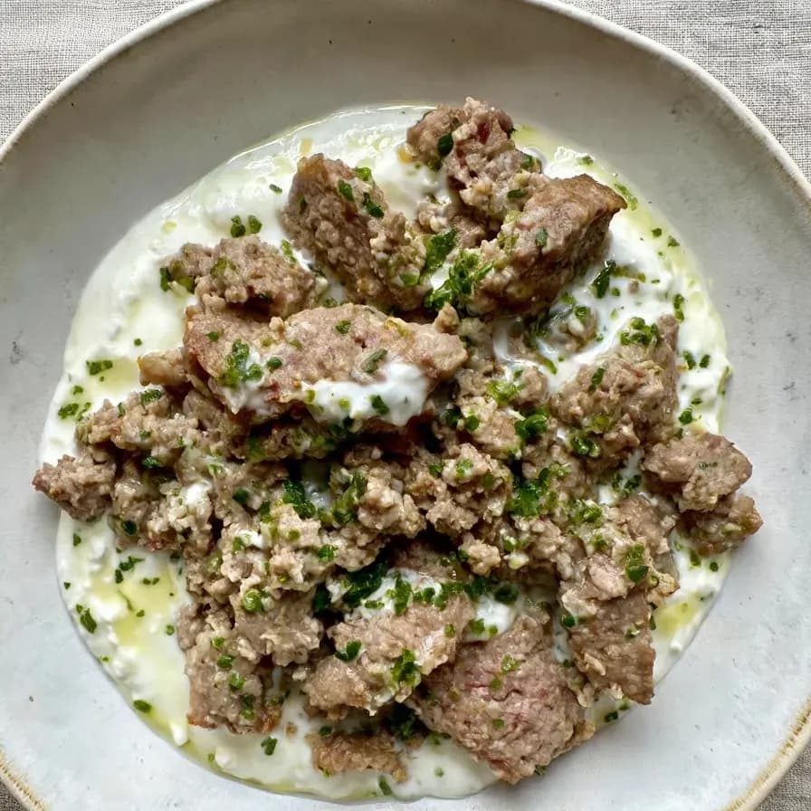 Healthy Meal with Minced Meat and Yogurt Sauce
