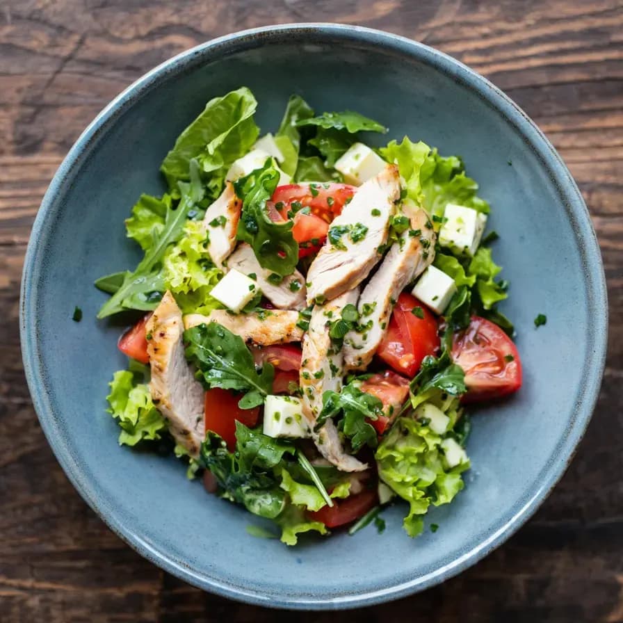 Salat mit fettarm gegrilltem Hähnchen