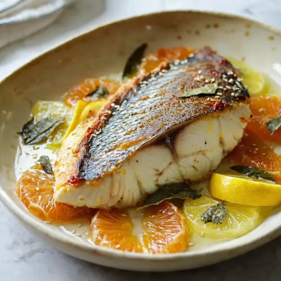 Baked Sea Bass with Orange Sauce dish