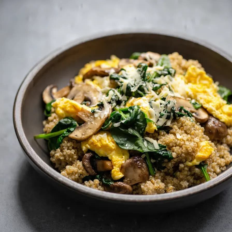 Quinoa sans gluten aux champignons et épinards