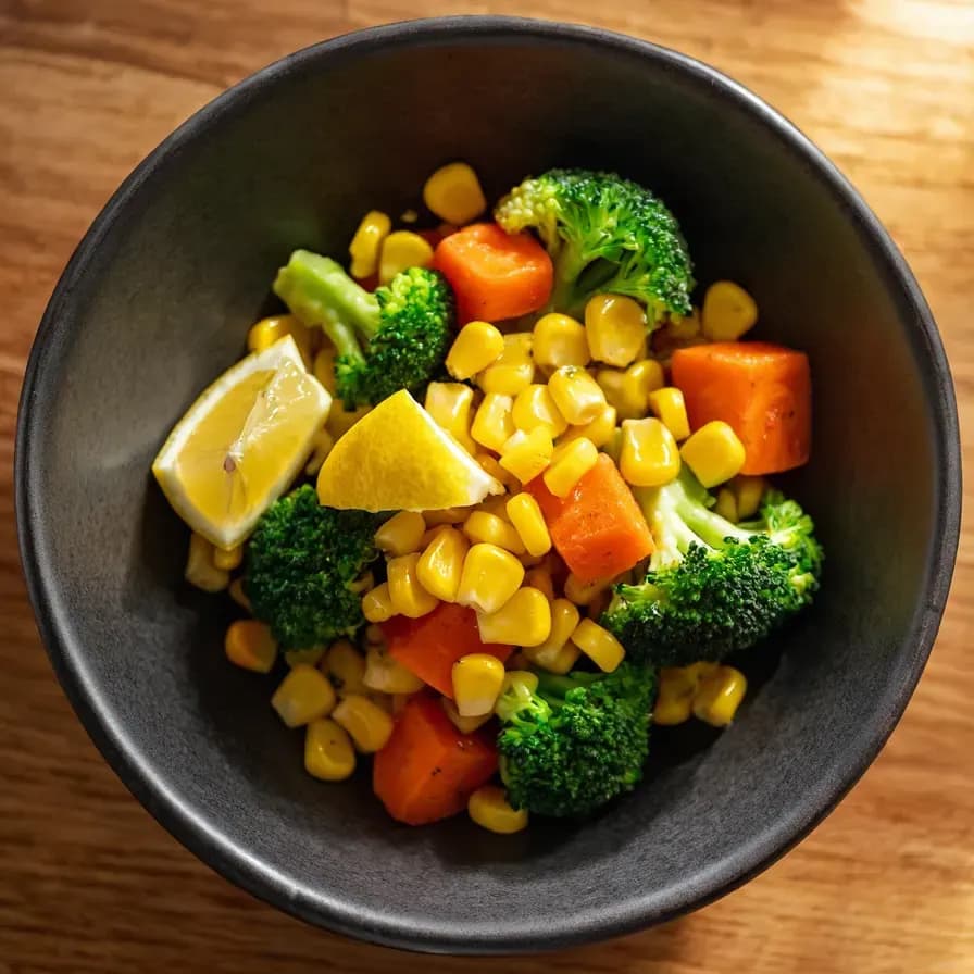 Brokkoli- und Karottensalat mit geröstetem Mais