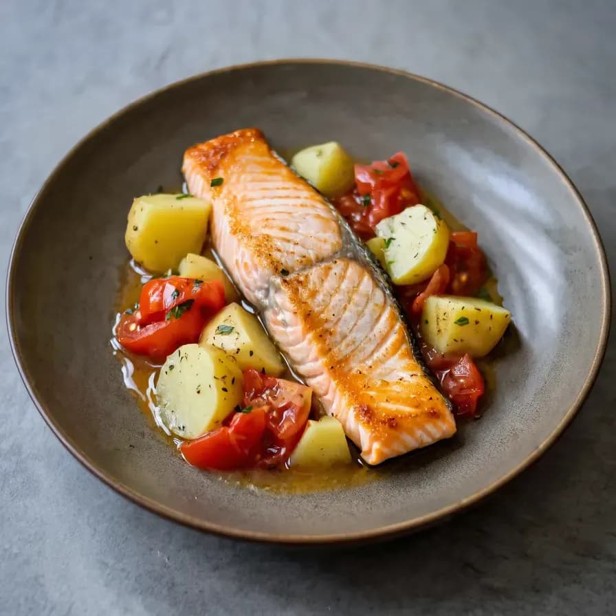 Saumon au four avec des légumes