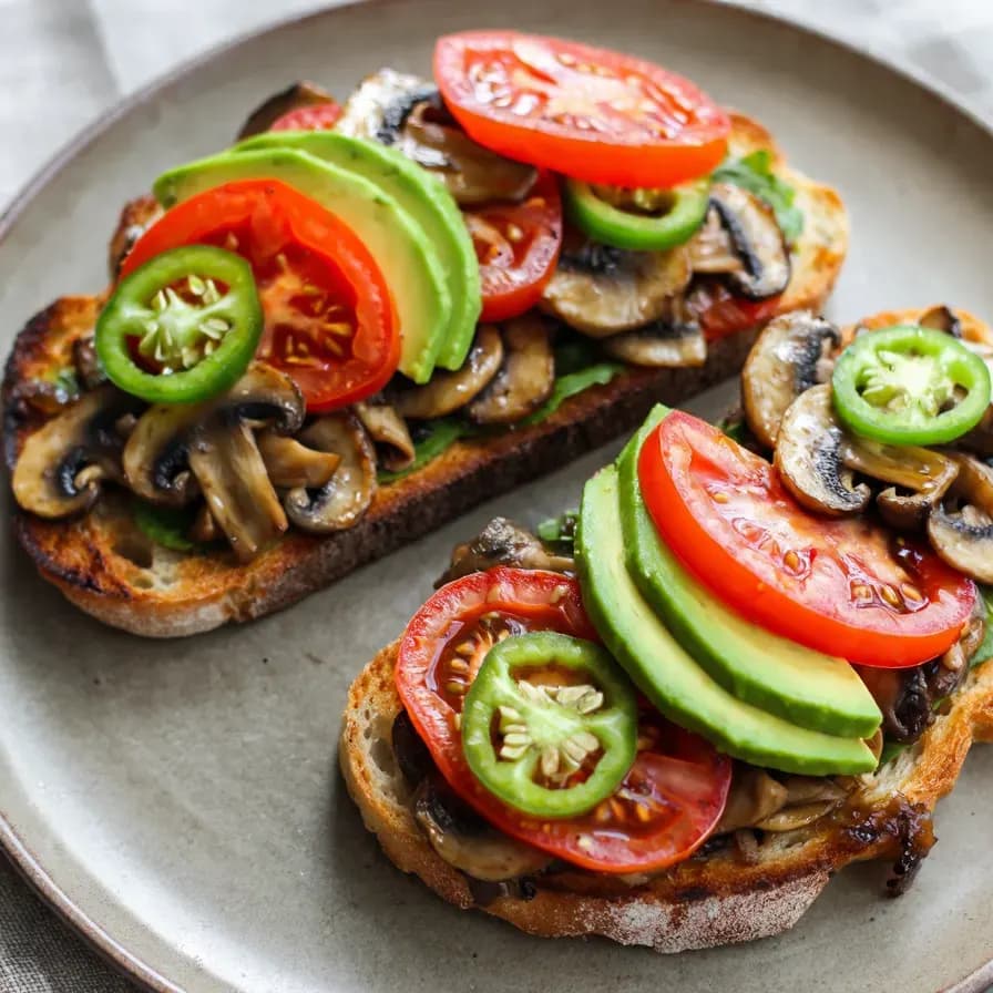 Fried Bread with Poached Eggs and Mushrooms