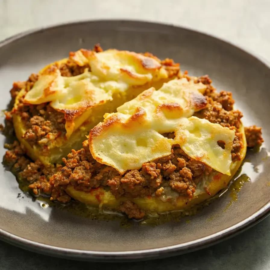 Pommes au fromage et viande hachée au four