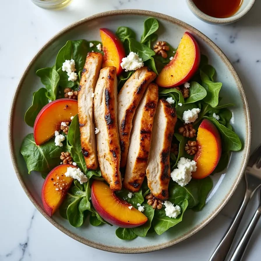 Salat mit gegrilltem Hähnchen und Pfirsichen