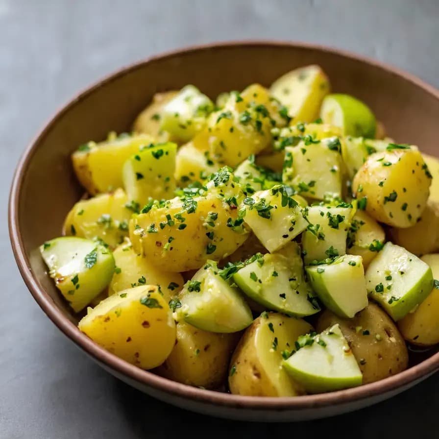 Салат из картофеля с яблоком и горчичным соусом