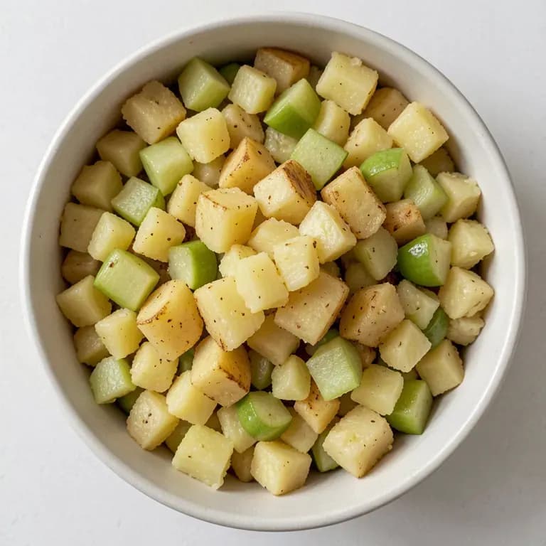 Salade de pommes de terre aux pommes et sauce moutarde