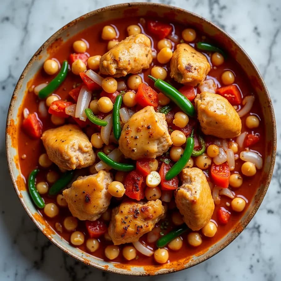 Poêlée de poulet aux pois chiches
