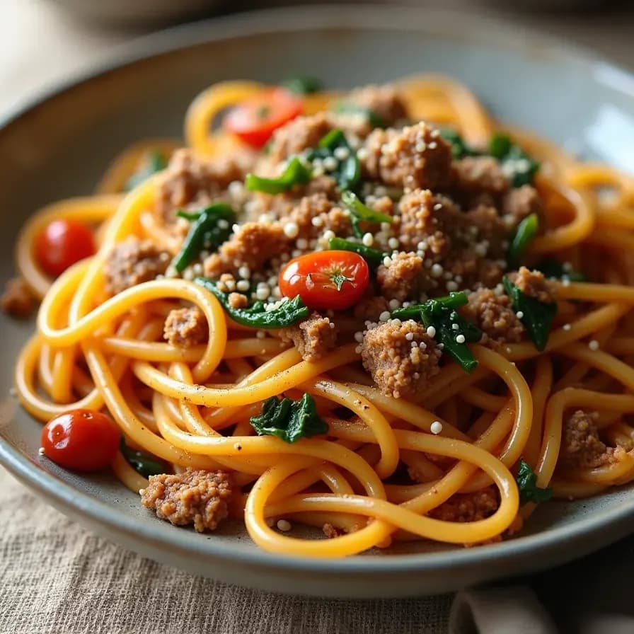 Spaghettis aux épices et viande hachée végétarienne