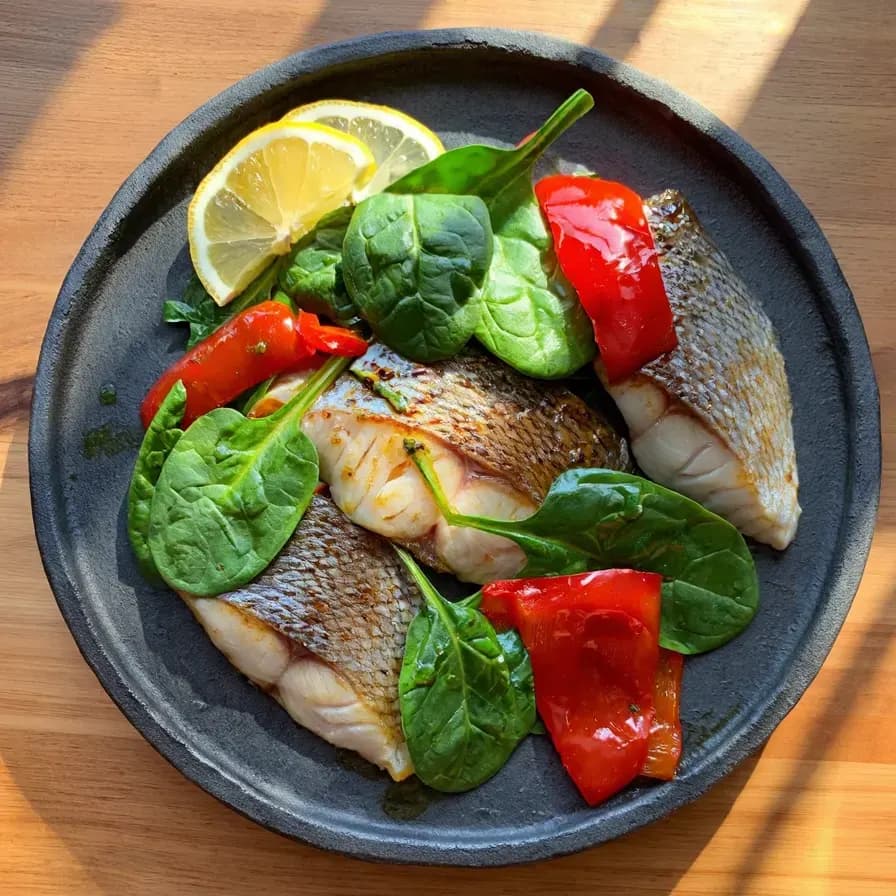 Sea Bass with Lemon on a Bed of Spinach