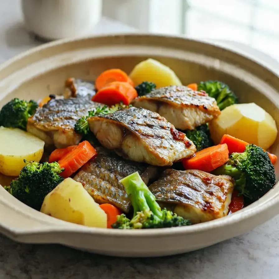 Barbun Grillé et Légumes Bouillis