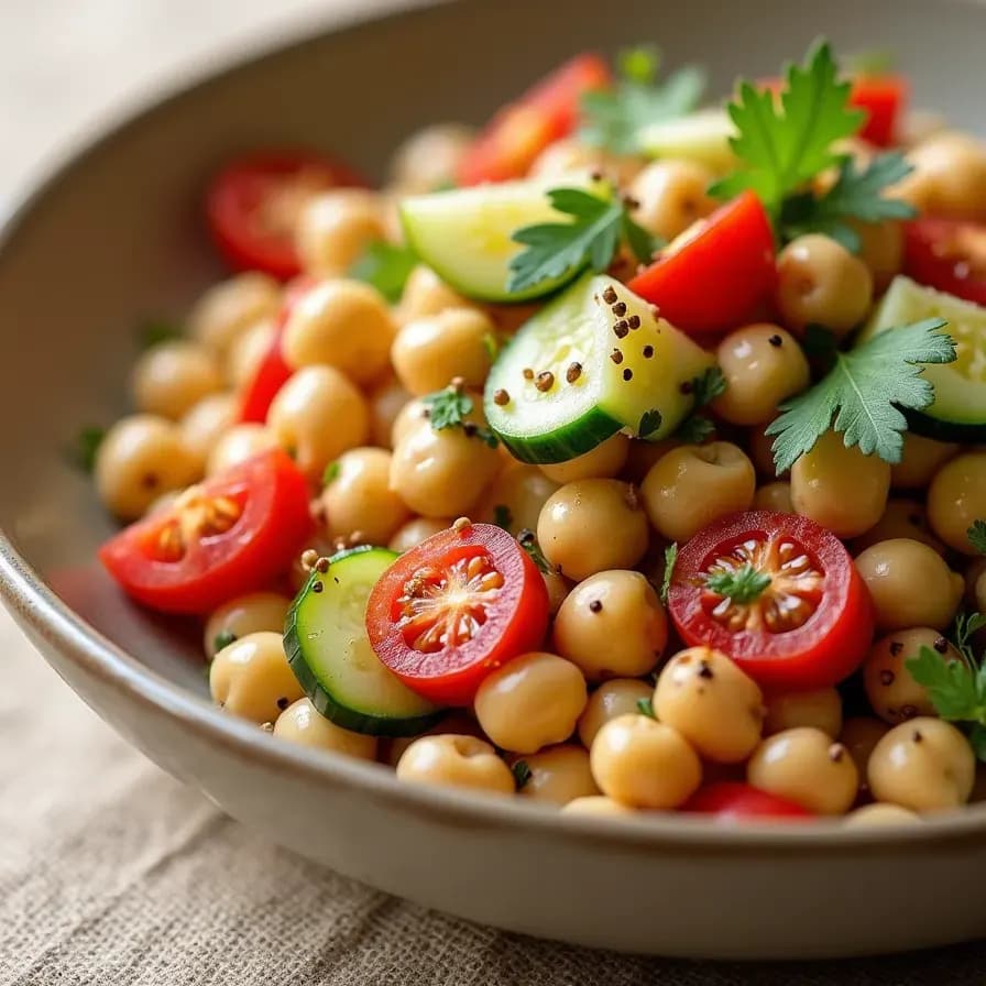 Vegane Salat mit Kichererbsen und Tahini-Soße