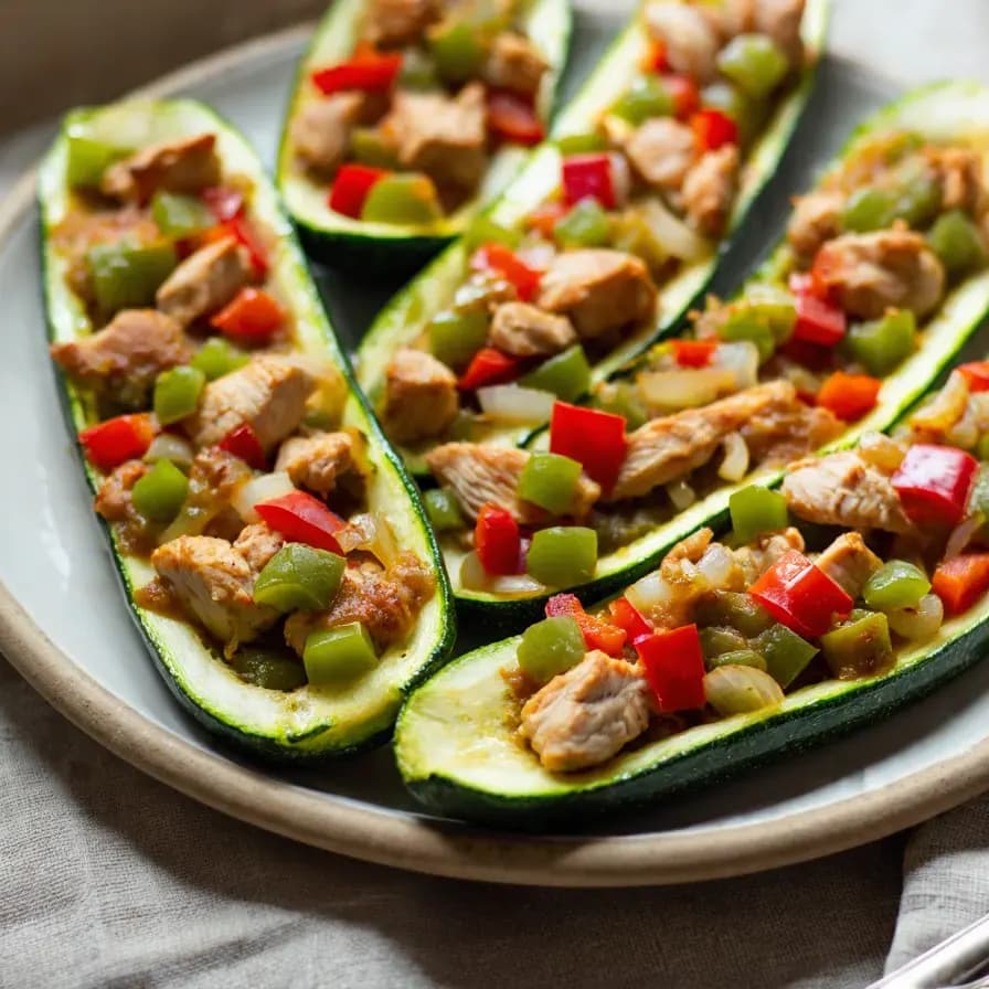 Кабачки в форме лодки с курицей