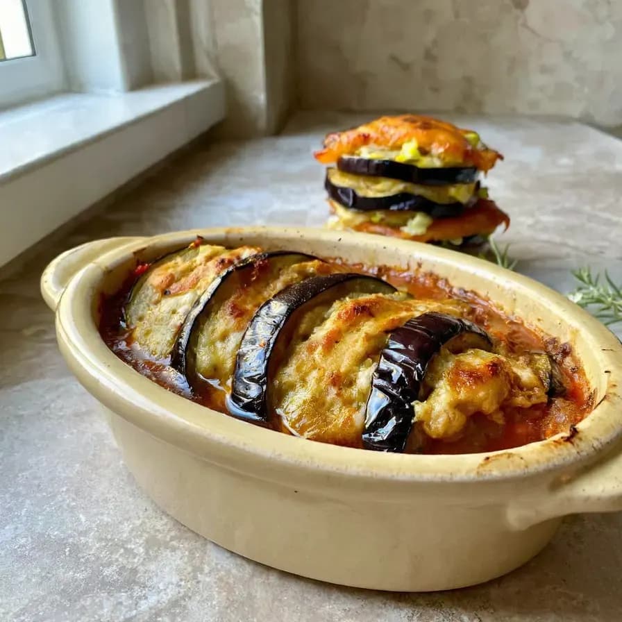 Moussaka d'aubergines sans huile au four