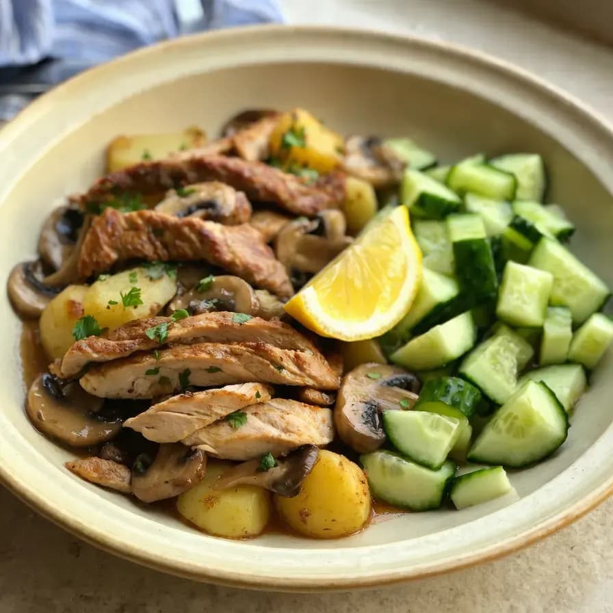 Plato de Pollo Metabólico y Champiñones Salteados