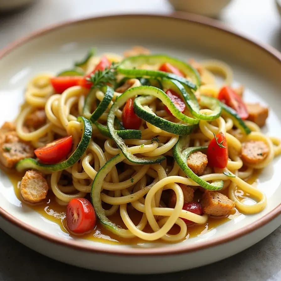 Pasta con calabacín y salsa pesto de pollo