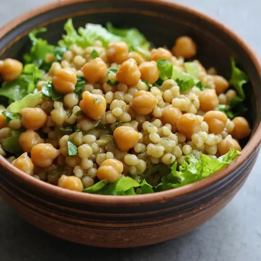 Ensalada de cuscús de trigo integral con garbanzos