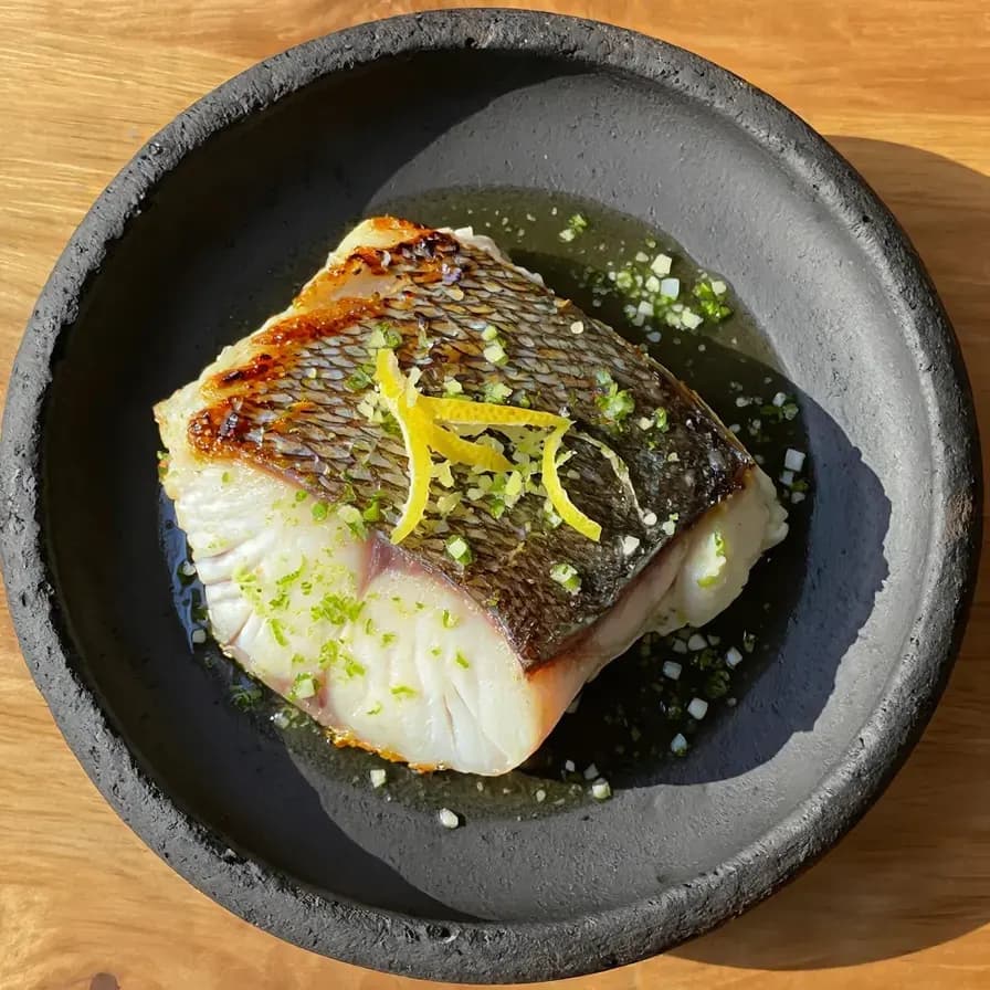 Grilled Sea Bass dish