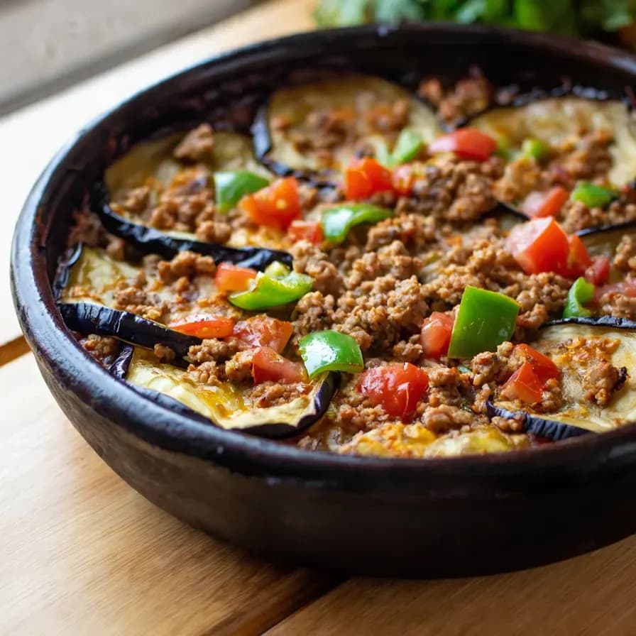 Запеченные баклажаны с фаршем и сыром кашар