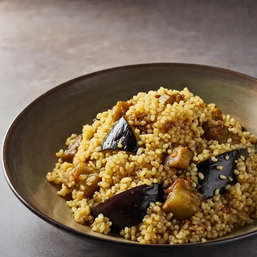 Pilaf de boulgour Siyez aux aubergines grillées